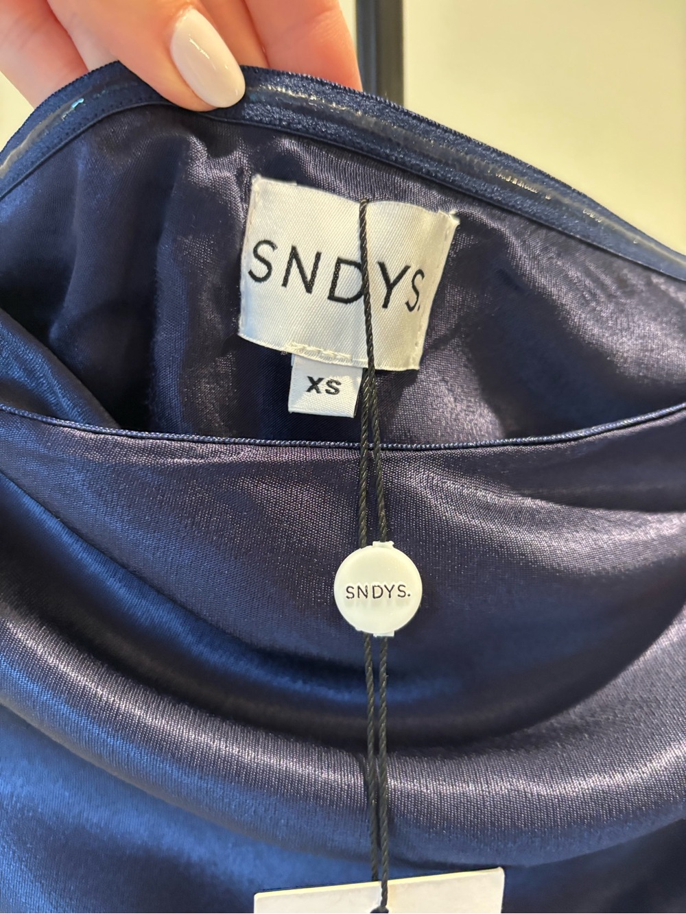 SNDYS Navy Satin Cowl-Neck Midi Slip Dress - Picture 5 of 6
